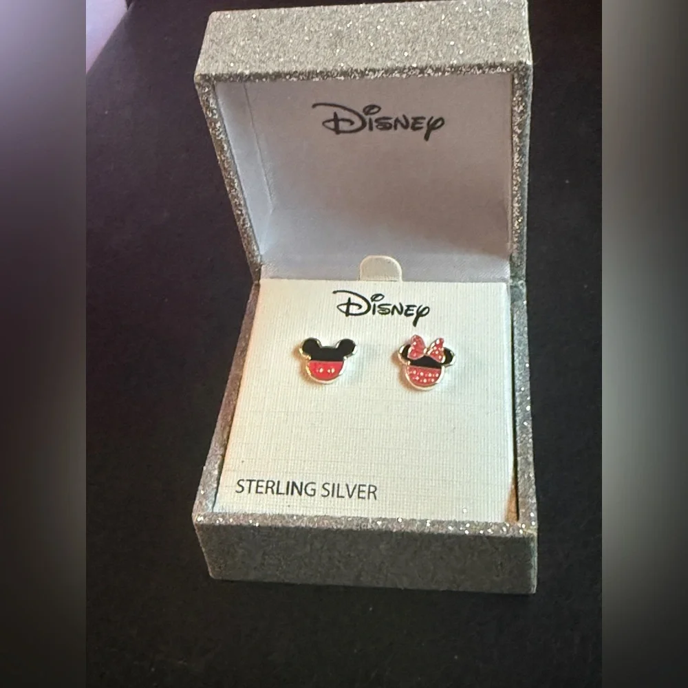 Disney Silver Mickey and Minnie Mouse Stud Earrings NWT